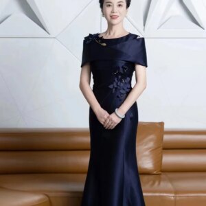 Customized Dark Blue Fishtail Dress for Mother-in-law Bride’s Mother Wedding Evening Dress