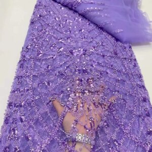 5 Yards Purple Lilac Fabric Beaded Fabrics Latest Lace Fabric High Quality 2025 Navy Blue Sequence Lace Fabric For Sewing KB4717