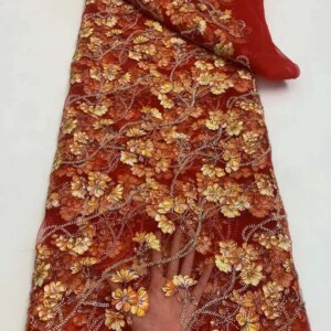 Red African Beaded Lace Fabric for Wedding Party Dress Sewing 2024 High Quality Nigeria Luxury Sequins Groom Lace Fabric Women