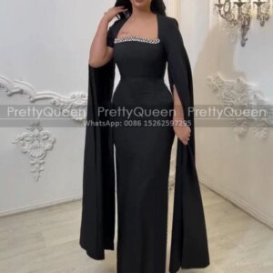 Shiny Rhinestone Square Neck Mother of the Bride Dresses Mermaid Customized Long Sleeves Black Sheath Evening Dress Party