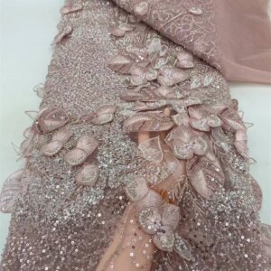 African Nigerian 3D applique Lace Flower Fabric 2025 High Quality white Sequins Embroidery French Lace Fabric For Wedding Party