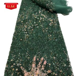 Party Evening Dress Fabric – Latest Best Quality Elegant Delicate Soft Mesh Sequined Lace with Colors Stones U_Ge7981