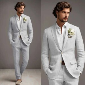 Light Gray 2 Pieces Customized Men Suits Notched Lapel Single Button Jacket Sets Classic Fit Prom Wedding Party Blazers