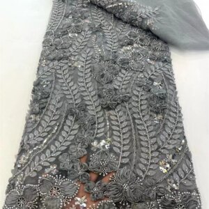 African Nigerian Elegant 3D Embroidered Lace Fabric 2025 French Tulle Lace Fabric With Stones For Party Wedding XC4325