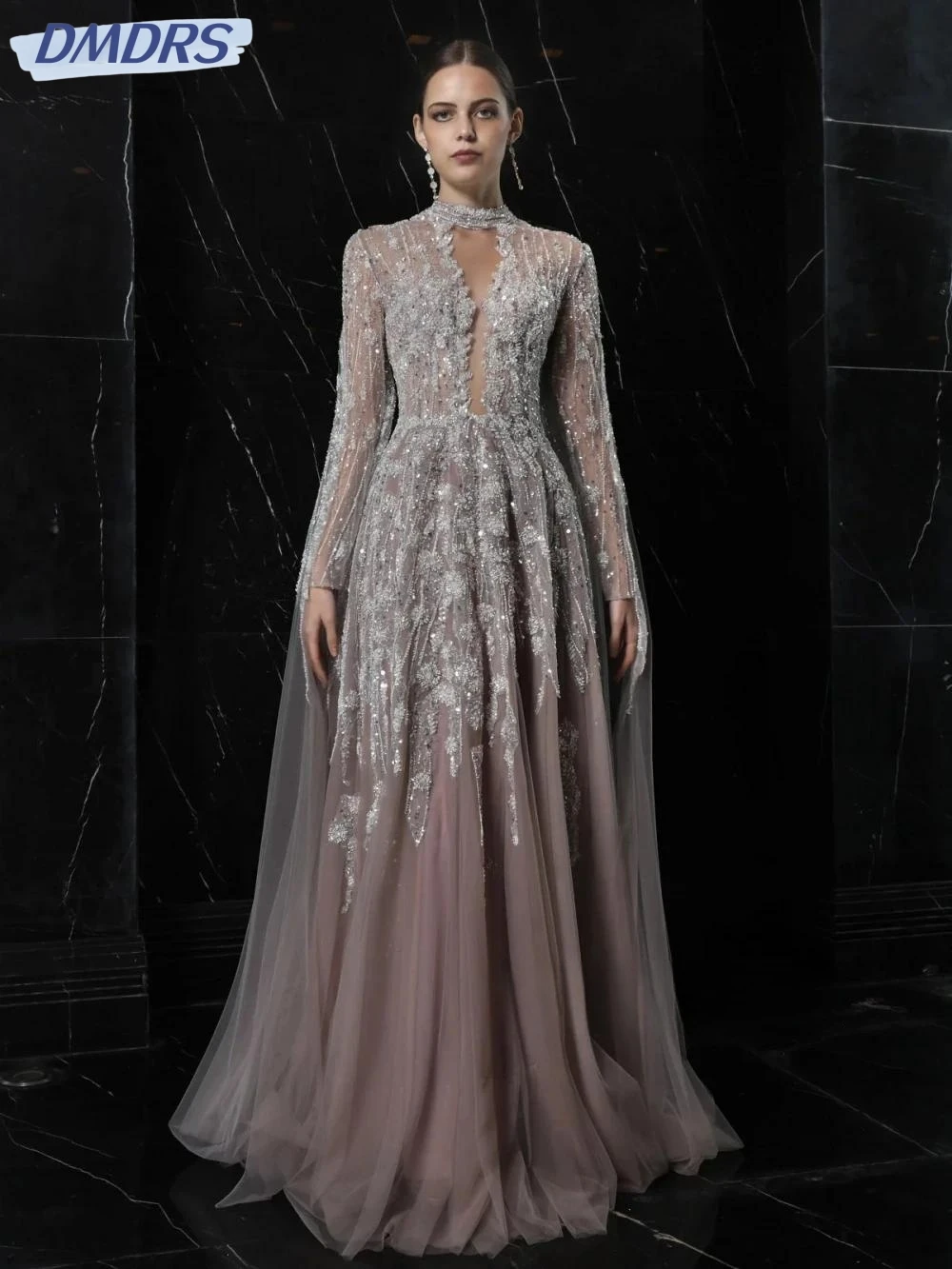 Modest High Collar Cape Sleeve Mother Of The Bride Dress For Wedding Luxury Beaded Evening Dress Customized A-line Prom Gown