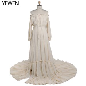 2-Piece Off Shoulder Maternity Photography Dress Adjustable Waist Pregnancy Photoshoot Gown Baby Shower Outfit YEWEN YD22106