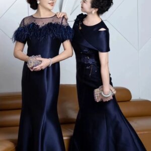 Tailor Shop Customized Temperament Dark Blue Slim Fit Bride Mom Wedding Dress