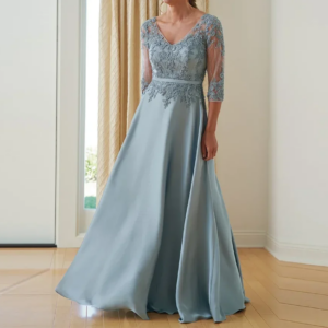 Elegant 3/4 Sleeves V-neck Appliques Lace Evening Prom Gown For Wedding Party Mother Of Bride Dress Women Customized