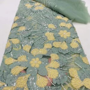 Latest African 3D Flower Lace Fabric Embroidery French Mesh Lace Fabric With Sequins Groom Nigerian Tulle Lace For Wedding Dress