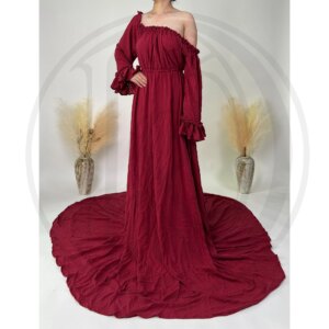 Don&Judy Women’s Dresses Maternity Photography Clothing Off-the-shoulder Long Sleeves Dress with Side Slit Wedding Birthday Gowe