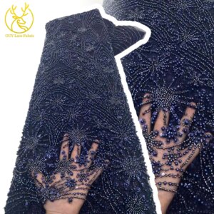 African Pearl Sequins Tulle Embroidery Groom Lace Fabric Luxury French Sequins Lace Fabric Nigerian Women’s Wedding Dress Sewing