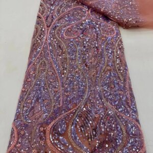 2024 Latest African Sequins Lace Fabric High Quality Embroidery 3D French Flower Beads Nigerian Net Lace For Wedding Party Dress