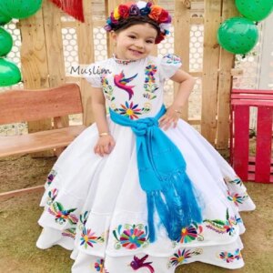 Traditional Mexico Flower Girls Dress Escaramuza Toddler Mariachi Costume Embroidered Pageant Birthday Dress Cupcakes Customized