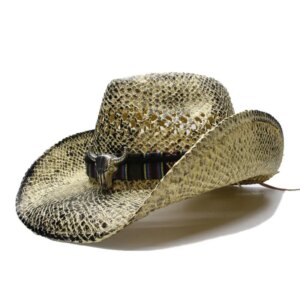 Vintage bull belt cowboy hats for both men and women shade grass