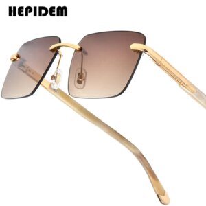 HEPIDEM Buffalo Horn Sunglasses Men Luxury Brand Design Rimless Sun Glasses Famous Diamond Eyewear Buffs Frameless Eyeglasses