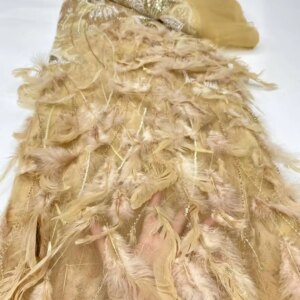 Luxury African Beaded 2025 High Quality Nigerian Sequins With Pearl Lace Feather Tulle Lace Fabric For Party Dress Sewing