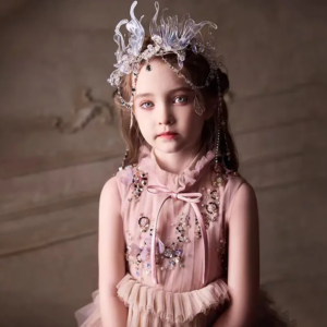 Arab Dusty Pink Flower Girl Dress Crystal for Children Princess Wedding Pageant Birthday Party Evening Gown