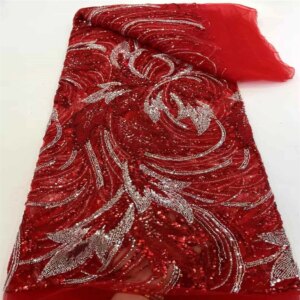 Luxury African Lace Fabric French Net Sequins Fabric 2025 High Quality Sewing Beads Embroidered Lace Tulle Nigerian