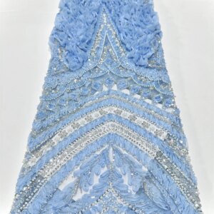2025 Luxury African Heavy Beads Lace Tulle Fabric High Quality 3D French Sequins Embroidered 3D Lace Fabric For Sewing Material