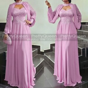 A Line Beaded Sequins Mother of the Bride Dresses With Long Sleeves Square Neck Customized Plus Size Women Prom Dress Party