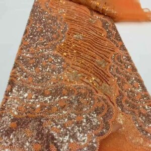 2025 Latest French Mesh Lace Beads Sequins Fabric High Quality African Nigerian Tulle Lace Luxury Wedding Dress For Women 5Yards