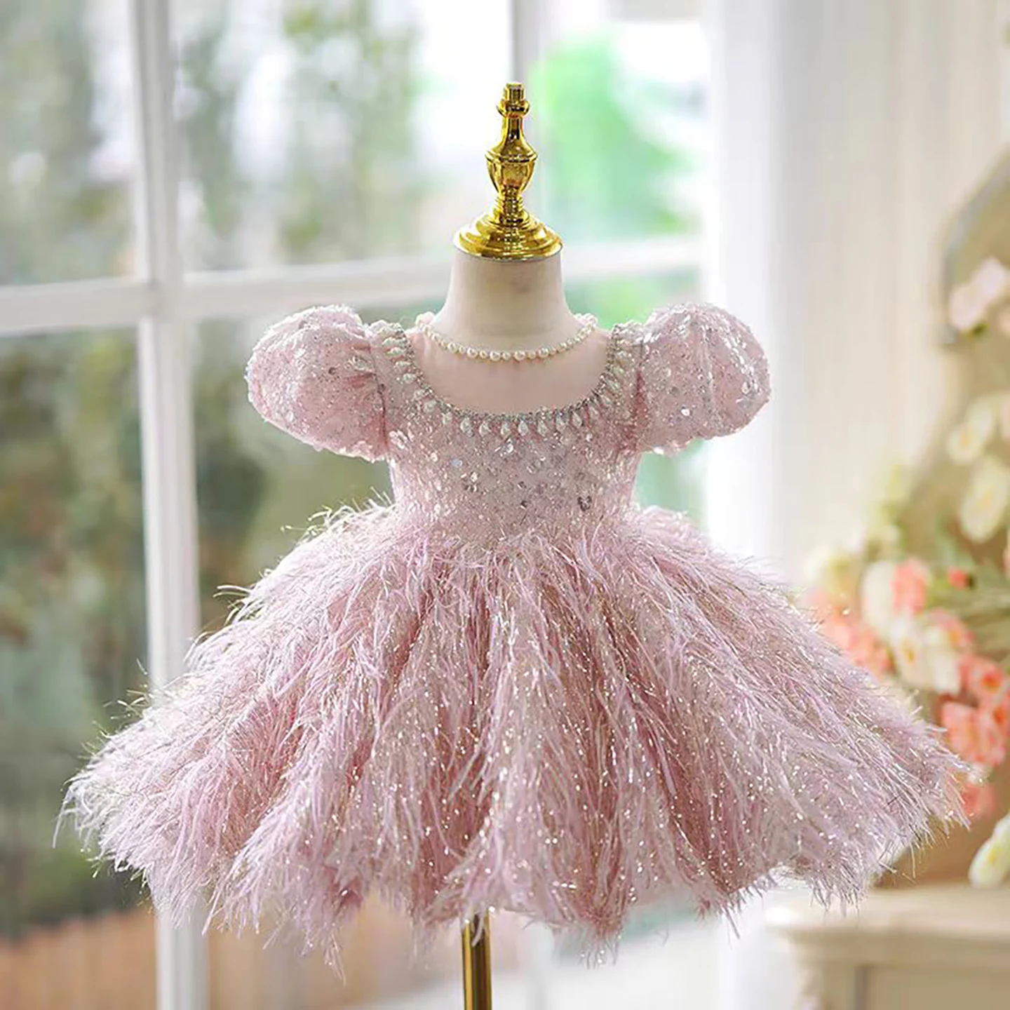 Dreamy Vow Elegant Pink Baby Girl Dress for Kids 1st Wedding Birthday Communion Party Holiday S Knee Length Ball Gown J446