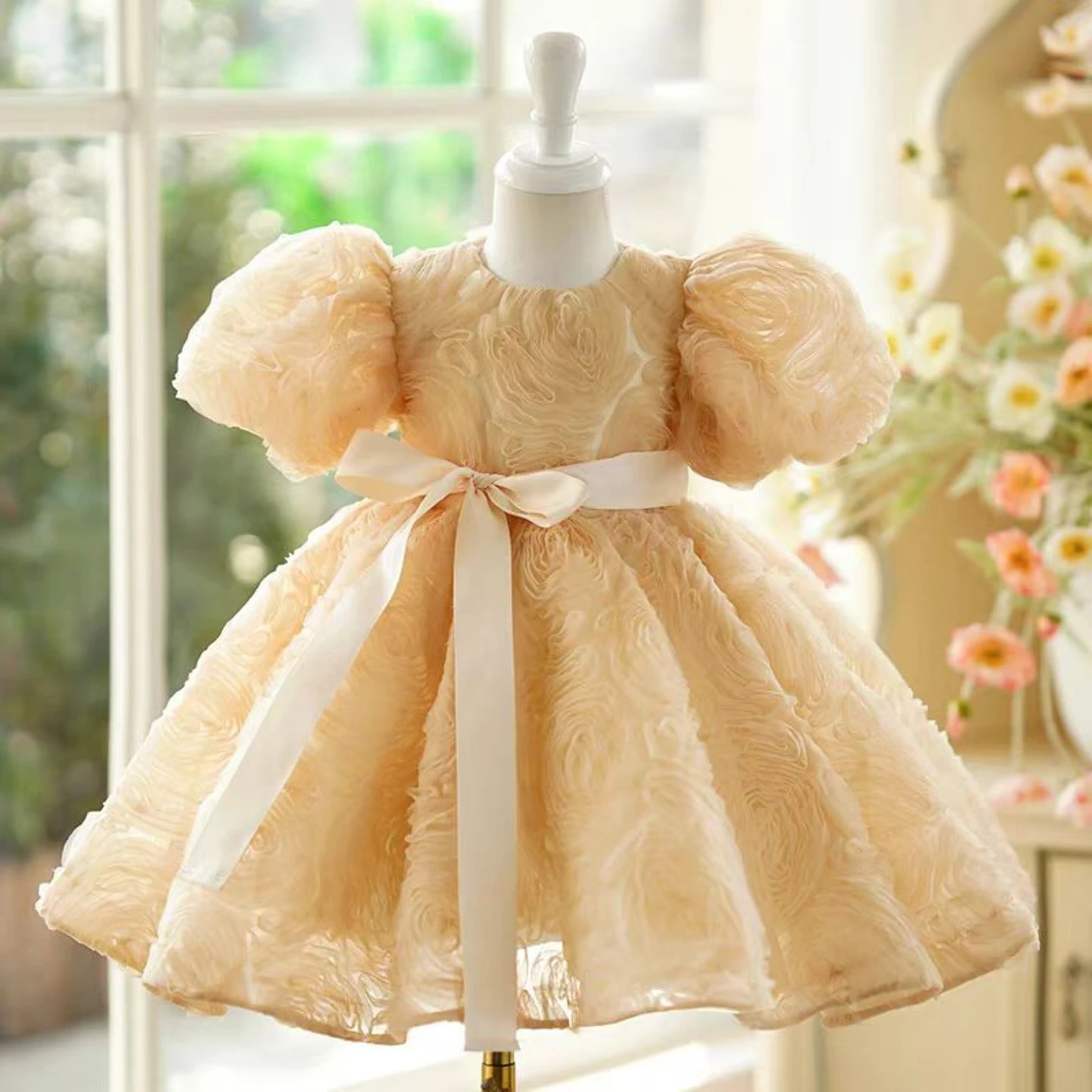 Dreamy Vow Adorable Gold Girl Dress for Kids 1st Toddler Birthday Party Holiday Celebration Princess Short Ball Gown J751