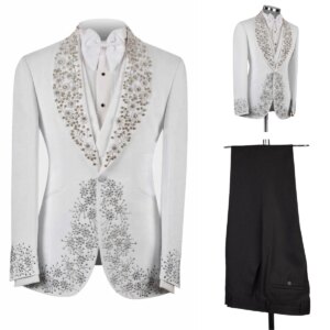 Modern Suits for Men Business Slim Suits 2 Piece Blazer Pants Lapel Diamond Beading Jacket Man Wedding Suits Groom Customized