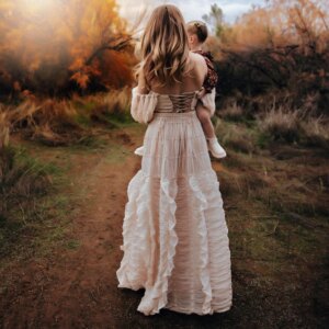 Photography Dress For Women Apricot Elegant Chiffon Lace Long Sleeved Dress Two-Piece Set Maternity Photo Shoot