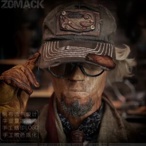 Handmade Retro Japanese Men’s Distressed Canvas Baseball Cap Big Circumference Soft Top Letter Duck Truck Ripped Fashion