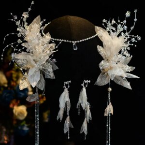 Japanese and Korean Bridal Headdress Super Yarn Headdress Flower Side Clip a Pair of Hairclips Wedding Dress Styling Accessories