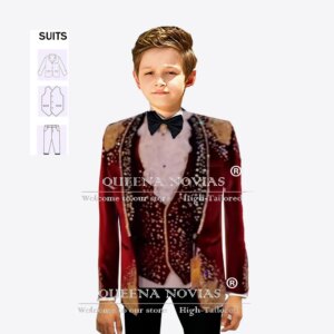 Luxury Boy Suits For Wedding Ring Bearer Outfit Crystals Beaded Applique Children Tuxedo Customized 3-Piece Kids Birthday Dress