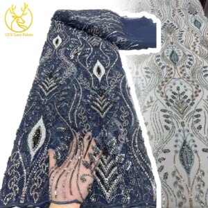 African Beaded Tulle Lace Fabric 2025 High Quality French Mesh Sequin Embroidery Fabric Sewing Nigerian Wedding Party Dress 5Y