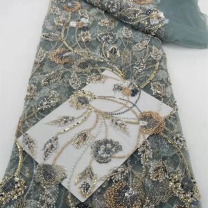 2024 Latest Hot Sale Fashion Africa Lace Fabric High Quality Handmade Embroidery Lace With Beads Sequins Party For Wedding Dress