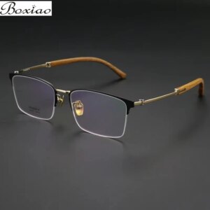 Business Senior Sense Men’s Sandalwood Half Frame Fashion Small Square Big Face Can Be Equipped with Myopia Glasses Frame