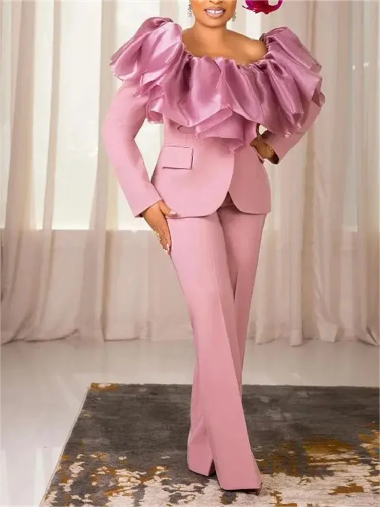 Modern Women Suits 2 Piecces Formal Single Breasted Blazer Pants Slim Fit Off Shoulder Plus Size Tailored Mother Of The Bride
