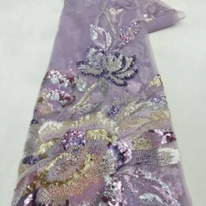 African Heavy Beaded Lace Fabric 5 Yards 2025 High Quality Nigerian Sequins French Tulle for Wedding Party Dress Material Sewing