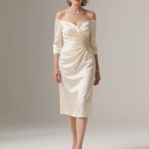 Vintage Sheath Satin Mother of the Bride Dresses Off Shoulder 3/4 Length Sleeve Sequin Wedding Party Gown 2025 Free Customized