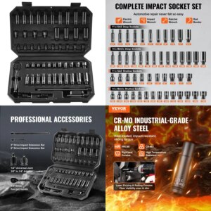 VEVOR Impact Sockets Set 55pcs 6Point 1 4″ Drive Bit Ratchet Tool Kit Case