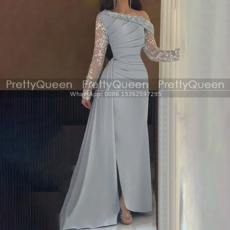Customized Sheer Lace Mother of the Bride Dresses Long Sleeves Mermaid Off Shoulder Waistline Cap Appliques Prom Dress Party