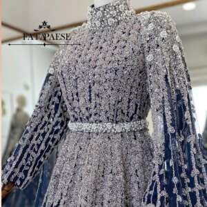 FATAPAESE Customized Saudi Evening Dresses High-neck Cover Cape Sleeve Fully Crystal Beaded Luxury Gowns For Formal Occasion