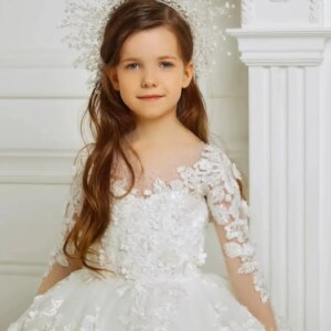 Luxury Long Sleeve Flower Girl Dresses for Wedding Customized Prom Party Girls Pageant Gowns Lace Appliques Kids Birthday Dress