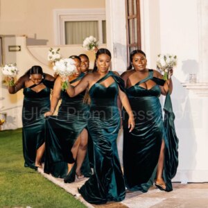 Cheap Blue Green Bridesmaid Dresses Mermaid One Shoulder Split Velvet Wedding Guest Women Dress Elegant Long Party Dress 2025