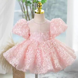 Dreamy Vow Charming Pink Girl Dress Pearls Arab for Kid Princess Wedding Birthday Party Holiday Celebration Short Ball Gown J730
