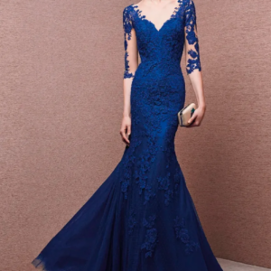 Othray V-neck Half Sleeves Tulle Lace Plus Size Groom Long Mother Dresses For Wedding Blue Mother Of The Bride Dresses Mermaid