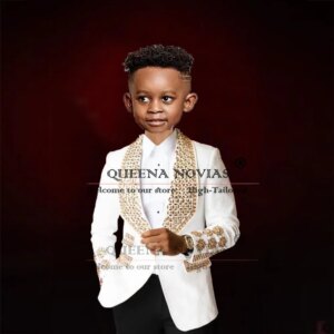 Luxury Boy’s Suits For Wedding Gold Jewelry Stones Blazer Pants 2-Piece Children Party Tuxedo Customized costume mariage garçon