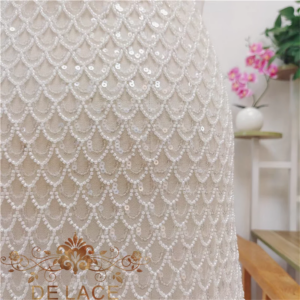 JZQ Luxury Heavy Beaded Mermaid Scale Pattern Fabric for Wedding Dresses Beautiful DIY Beading and Sequins Lace Fabric