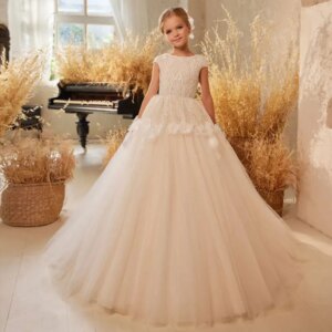 Jill Wish J265 Luxury Ivory Flower Girl Dress Beading Elegant Princess Kids Wedding Birthday First Communion Party Gown 2025
