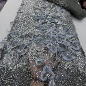 2025 African French Nigerian High End Tulle Lace Beads Sequins 3D Fabric Embroiderg Mesh for Wedding Party Bride Sewing Dress