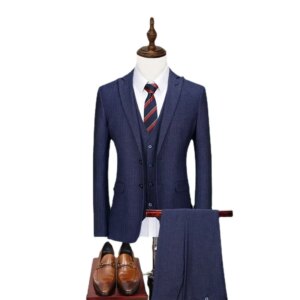 Formal Single Breasted Latest Trousers Men’s Suit Shiny Three Piece Set